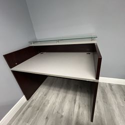 Dark Brown/Tan Wood Desk With Glass