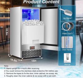 Ice Maker Machine 120 LBS/24H, 60 LBS Cold Preservation Bin for 4-6 H, Freestanding Undercounter Ice Maker Stainless Steel, 40 Ice Trays Built-in Ice