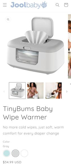 Jool Baby TinyBums Baby Wipe Warmer & Dispenser with LED Changing Light & On/Off Switch (Gray)