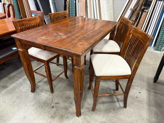 Dark Finished Counter Height Extendable Dining Table with 4 High Back Chairs