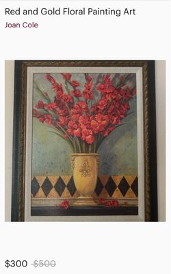 Framed Red Floral Still Life Painting