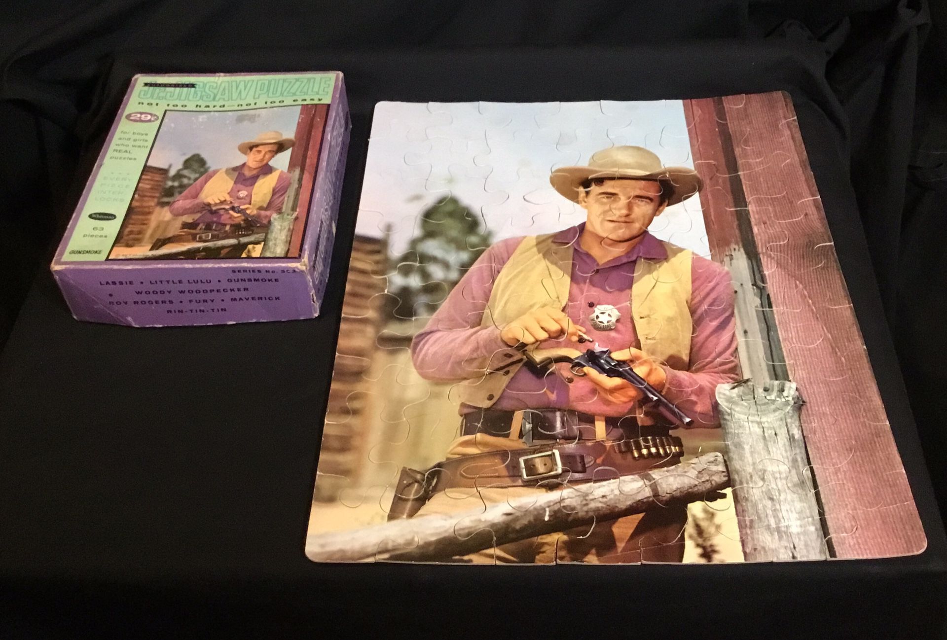 Vintage 1950s Whitman GUNSMOKE 63 Piece COMPLETE Jigsaw Puzzle COLLECTIBLE - SHIPPING AVAILABLE