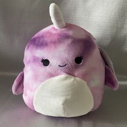 Squishmallows Toys | Squishmallows Kellytoy 5" Nabila The Narwhal Mini Tie Dye Sea Life Plush Euc | Color: Cream/Purple |