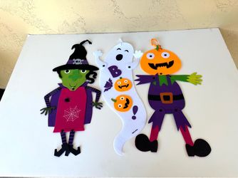 Lot of (3) Halloween Felt Hanging - Witch, Ghost & Pumpkin Decor