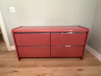 Vintage Retro Postmodern 4-Drawer Waterfall Dresser / Credenza – Pink / Dusty Rose / Mauve