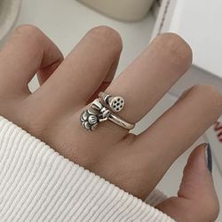 925 Sterling Silver Women's Cuff Ring Band Adjustable Size Gift 