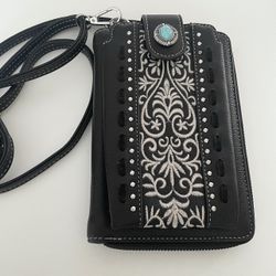 Montana West Small Crossbody Cell Phone Wallet Black Stud Leather Clutch Bag