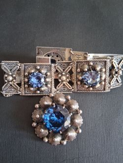 Vintage sterling silver and topaz bracelet broach set