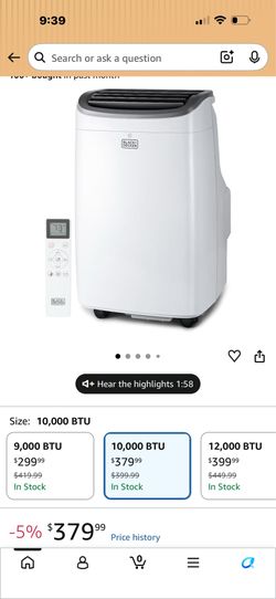 BLACK AND DECKER PORTABLE AIR CONDITIONER, model: BPACT10WT