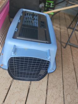 Small Dogs & Cat Carriers, Two-Door Plastic Pet Kennel, Top & Front Loading,  24", Blue