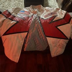 White, Red, Black Motorsport Leather Jacket