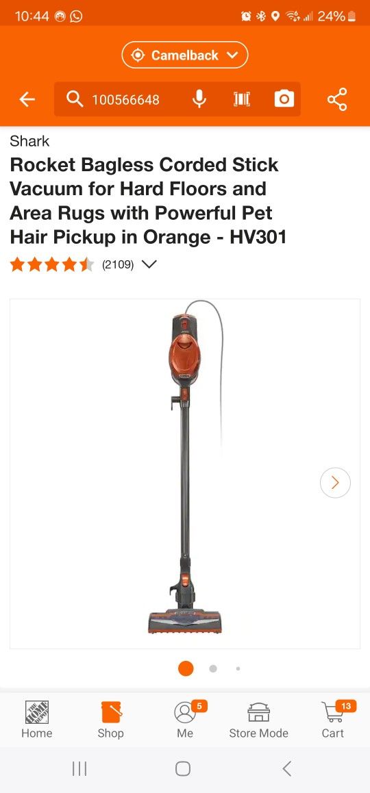 Shark Rocket Bagless Corded Stick Vacuum for Hard Floors & Area Rugs with Powerful Pet Hair Pickup