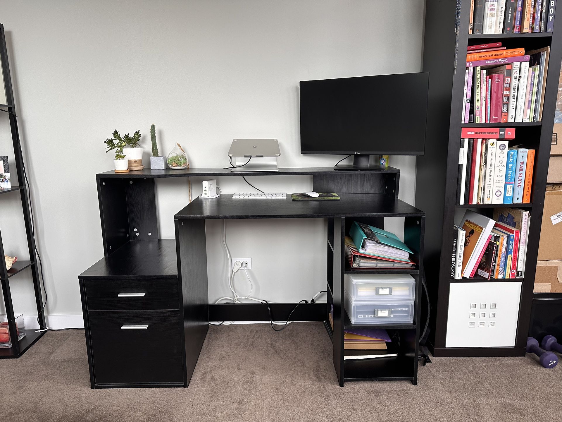 Black Wood Multi Tiered Office Desk