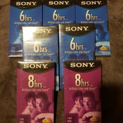 New Sony Lot of 7 VHS Tapes Blank  T-160/T-120 8HR/6HR. SEALED 