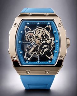 Skeleton Mechanical Watch Blue Rubber Strap