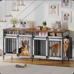 LARGE CRATE 78.74'' Double Dog Crate Furniture with Removable Divider and 4 Compartments