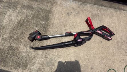 Battery trimmer and blower with charger and batteries