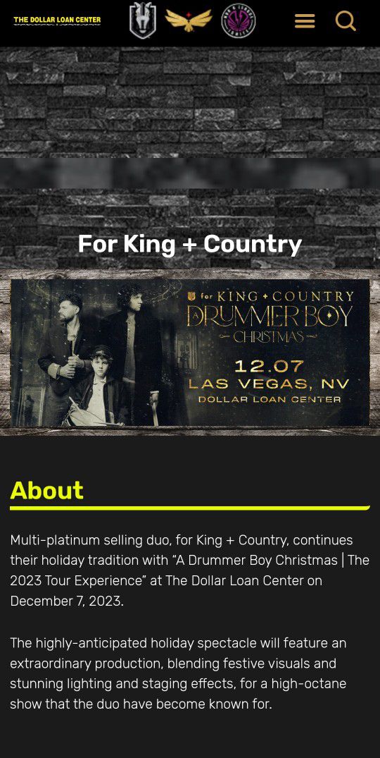 For King and Country Concert Tickets Thursday 12/7/2023