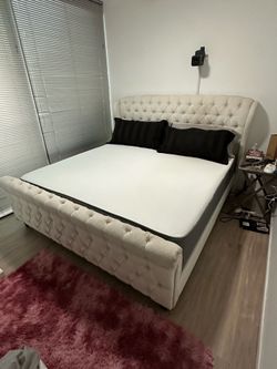 King Size Upholstered Bed Frame + King Mattress – Excellent Condition