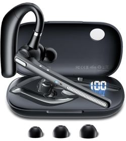 Bluetooth Headset V5.3 Wireless Earpiece with 500mAh Charging Case Hand-Free