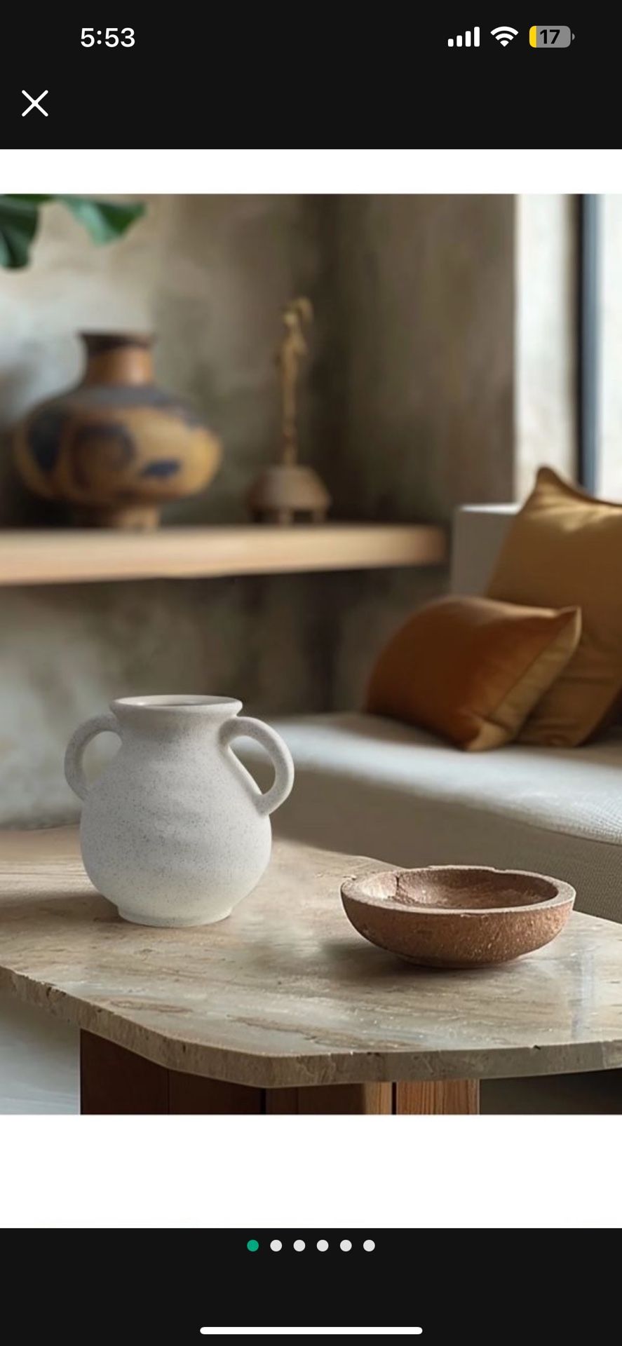 White Ceramic Jug Round Vase with Two Handles
