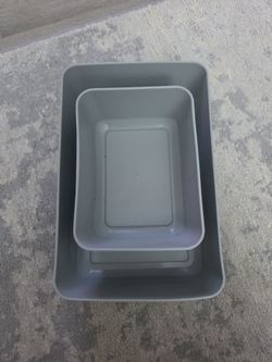 Gray Plastic Storage Trays Set of 3