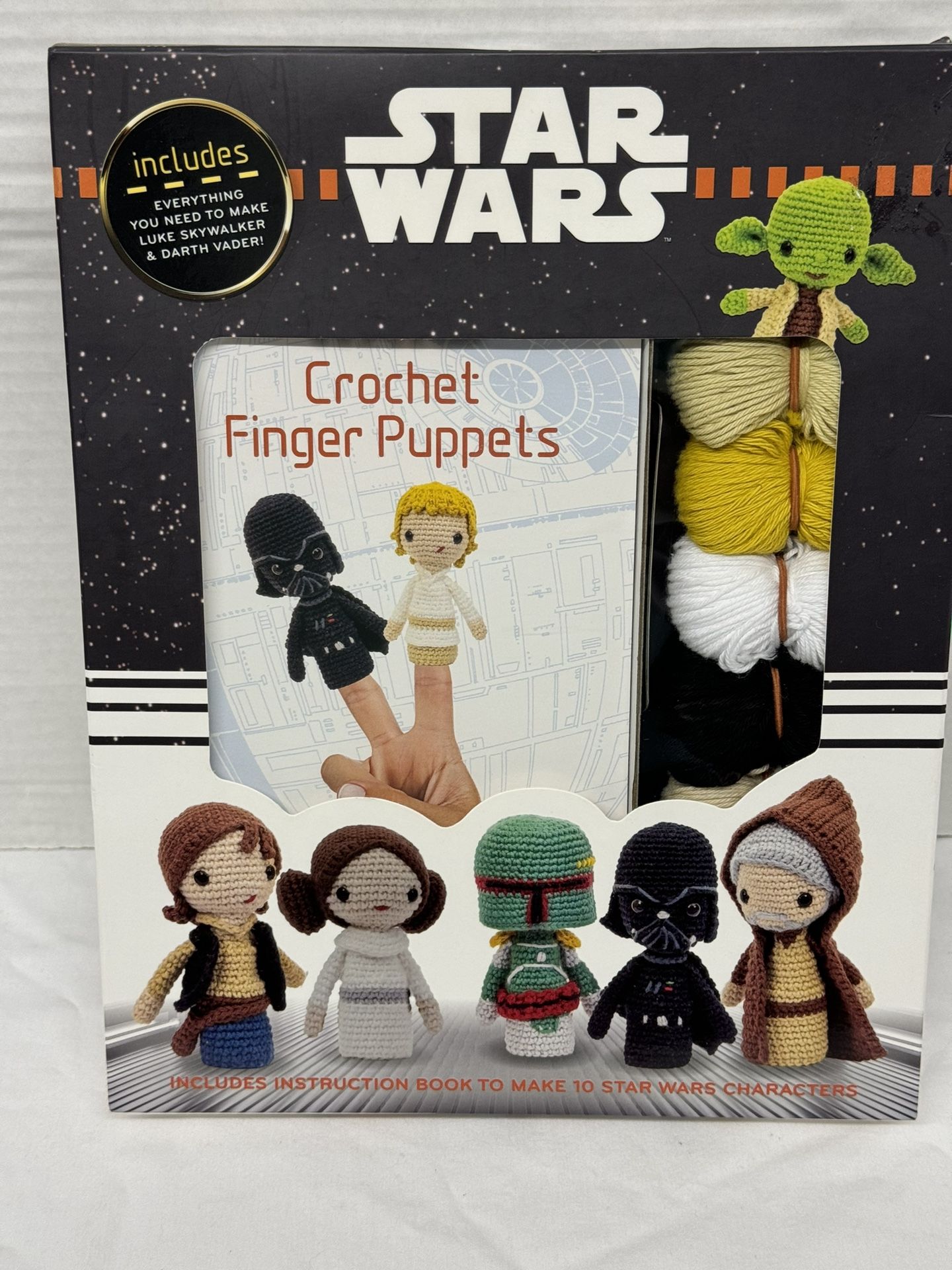 Star Wars Crochet Finger Puppets Complete Kit -Vader, Leia, Yoda, Skywalker New