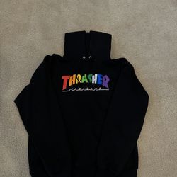 Unisex Thrasher Magazine Black And Rainbow Lettering Hooded Sweatshirt Sweater Hoodie Size M