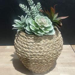 Artificial Mixed Succulent In Woven Basket