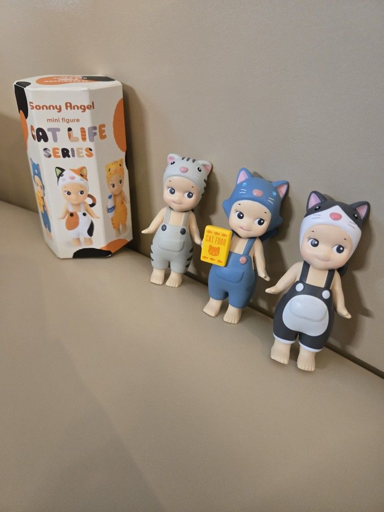 Lot Of 3 Sonny Angel Cat Life Series Tuxedo Blueish Gray Silver Color