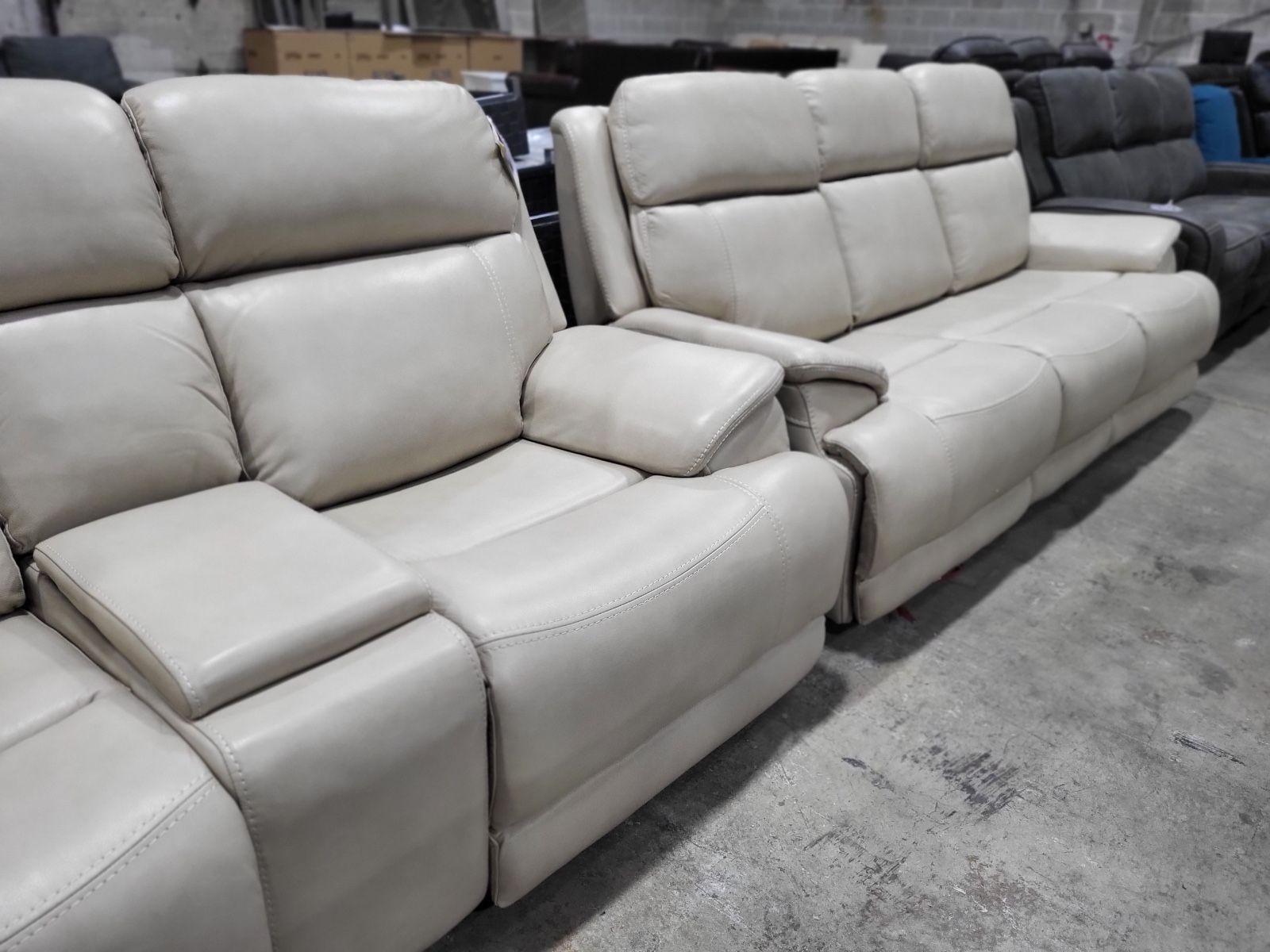 Corrales leather power reclining sofa and loveseat, brand new white!