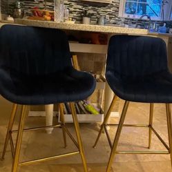 2 Royal Blue Velvet And Gold Bar Stools. Must Go By Saturday (2 For 60$!)