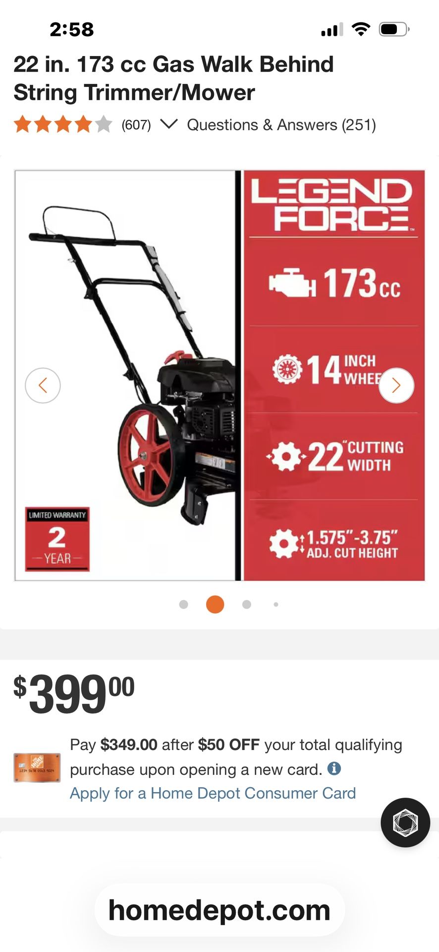 Legend Force.  Gas Walk Behind String Trimmer/Mower.