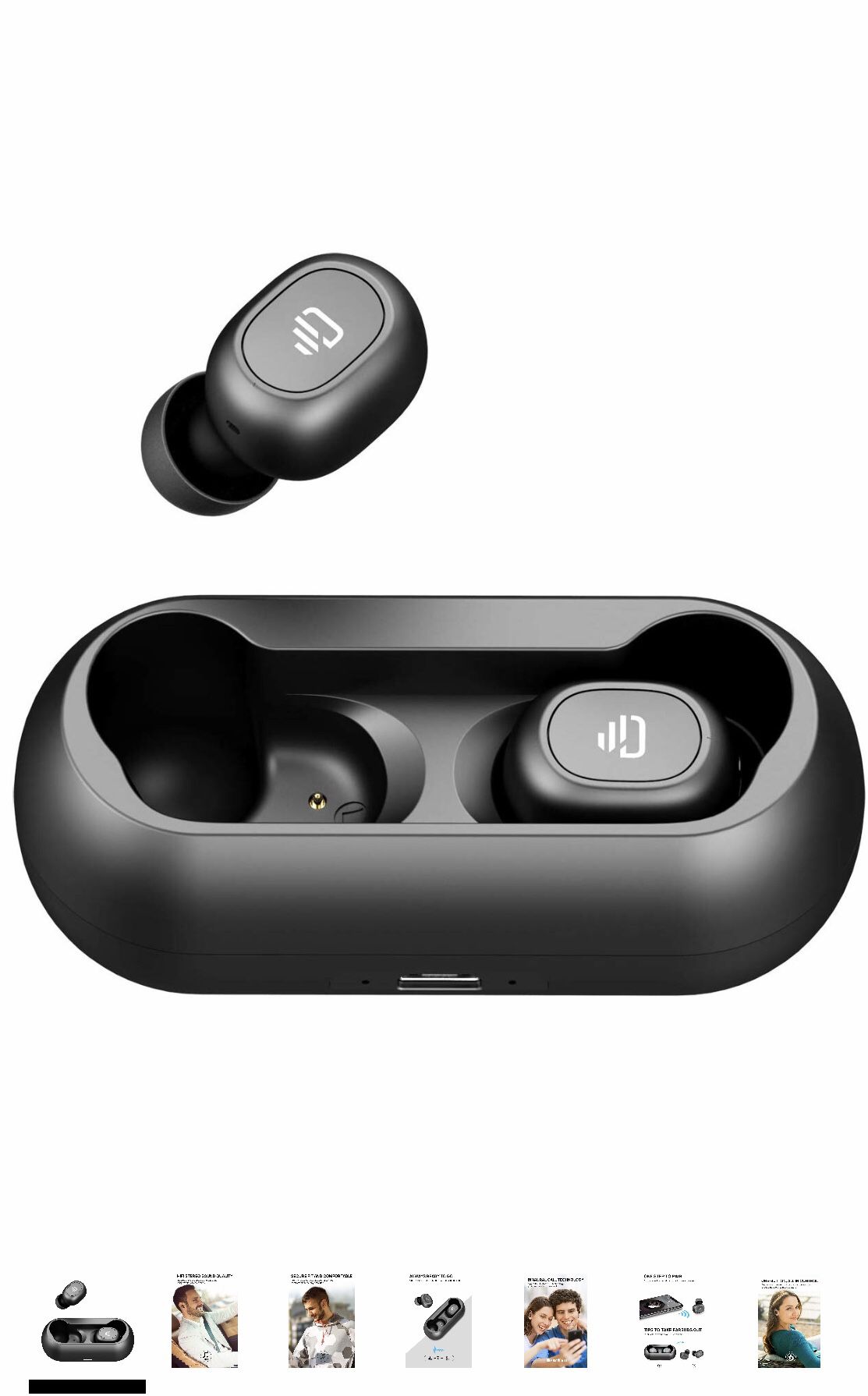 os True Wireless Headphone, Bluetooth 5.0 Wireless Earbuds HiFi Stereo Sound Mini in-Ear Sweatproof Headset (One-Button Control, Binaural Call, 4 hrs