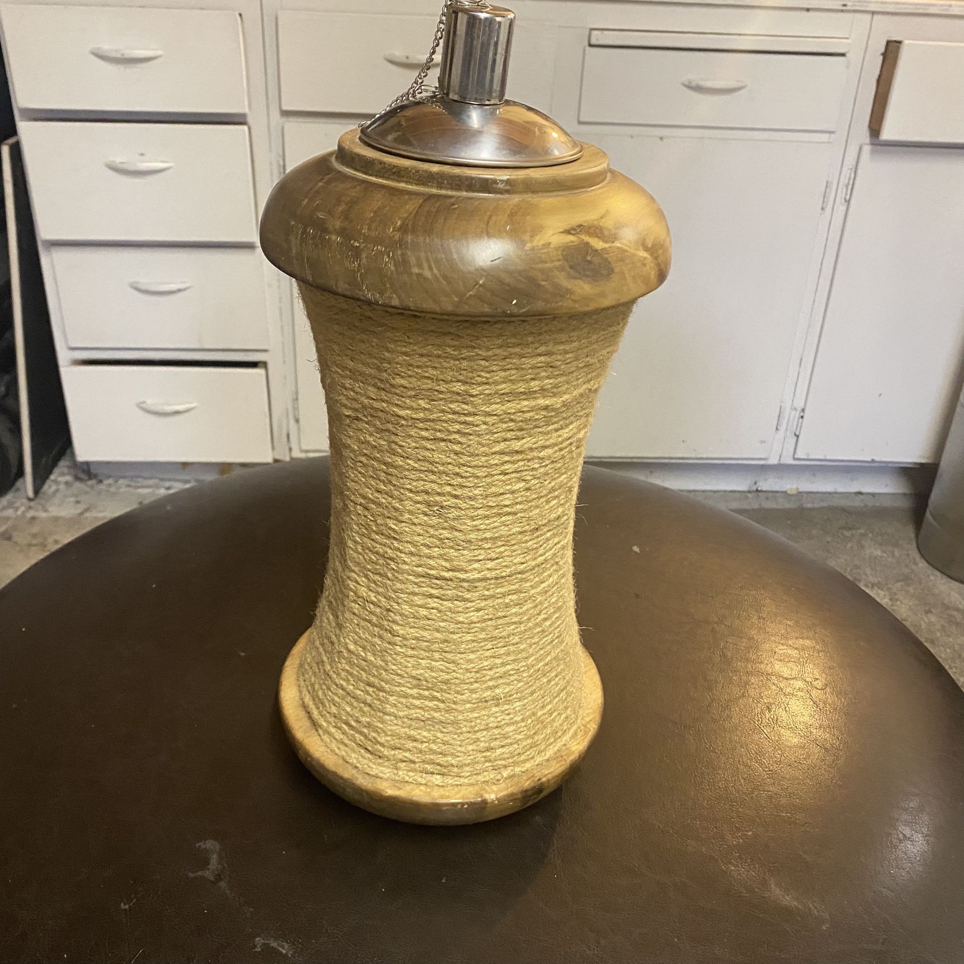 Vintage Jute & Wood 16" Oil Lamp