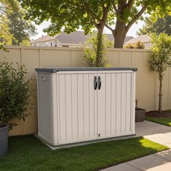 New 26 Cubic Feet Outdoor Plastic Storage Shed Without Shelf, Lockable Horizontal Waterproof Tool Box for Yard, Garden Tools, Boats  New in box PSB24-