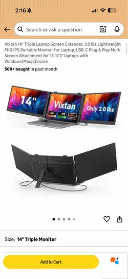 Brand new 14" Triple Laptop Screen Extender, 3.0 lbs Lightweight FHD IPS Portable Monitor for Laptop, USB-C Plug & Play Multi Screen Attachment for 13