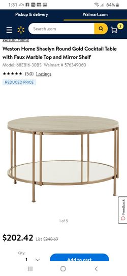 New in box coffe table faux marble top mirror in the bottom