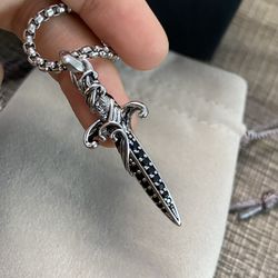Sterling Silver Black Diamond Waves Dagger David Yurman Pendant