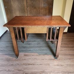 Antique Arts& Crafts Mission Style Oak Kneehole Desk on Casters