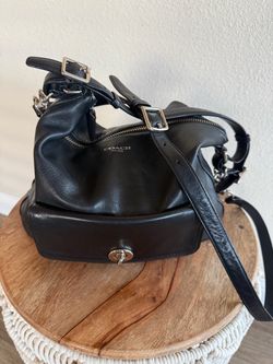 Coach leather shoulder hobo bag with front turnlock pocket