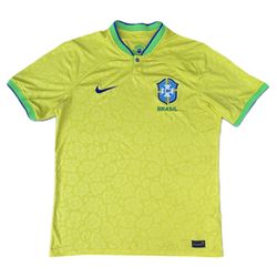 Nike Brazil Soccer Home Embroidered Yellow Green Short Sleeve T-shirt Jersey