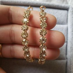 Gold 5cm Hoops With Zirconia Stones 