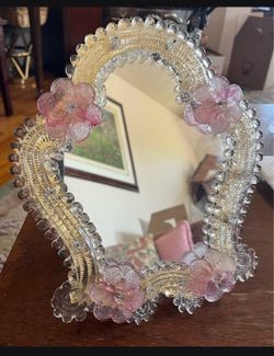 Rare Vintage Italian Venetian Murano Floral Glass Vanity Mirror