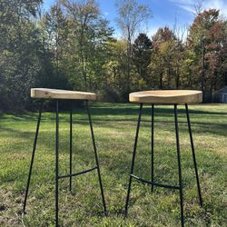 Modern Wood + Metal Bar Stools – Set of 2-$30