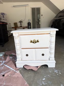 Freshly Painted White Cherry Wood Nightstand / Side Table