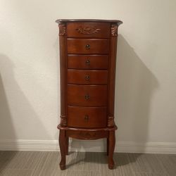 Tall jewerly armoire -lined drawers Necklace side doors  Solid wood 