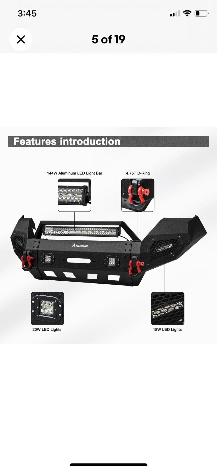 Front Bumper With Winch Plate And Led Lights