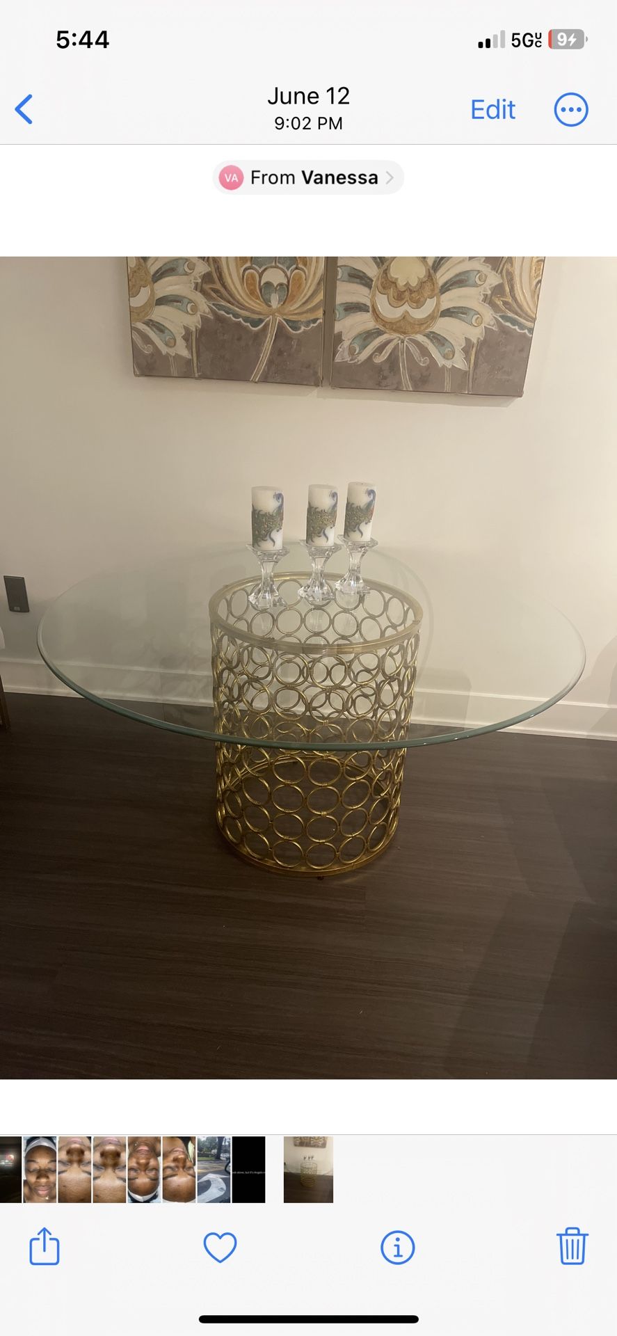 Gold Finish Round Glass Table
