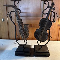 Vintage Candleholders Musical Instrument Statue Music Instrument Bookends